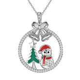 Women Christmas Necklace Jewelry Gifts Christmas Tree Snowflake Jingle Bell Cute Santa Claus Snowman Pendant Girls Sterling Silver